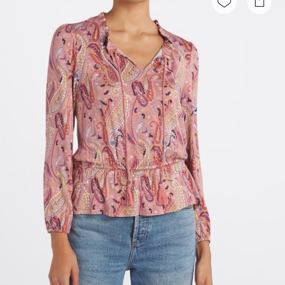 Les Serein Paisley Peplum Knit Top, Size L